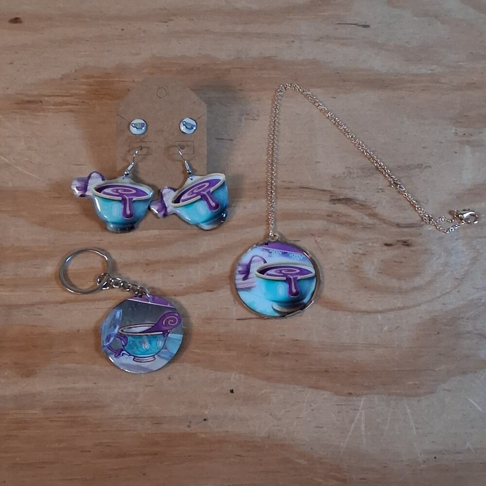 Handmade Sinistea Jewelry Set Earrings Necklace Keychain Set Resin Card